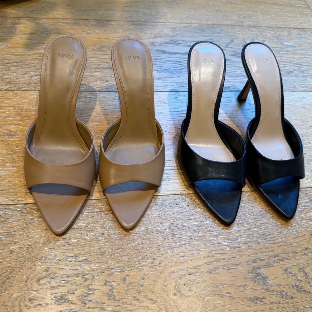 Mango Women's Tan and Black Heeled Mules